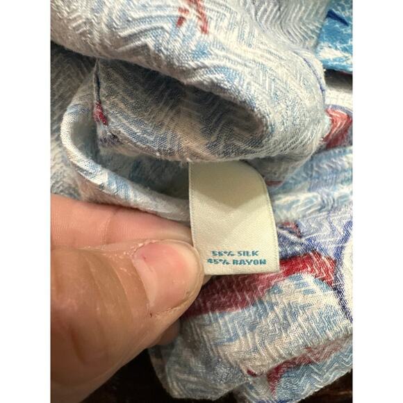 Caribbean Blue Hawaiian Aloha Bird Of Paradise Floral Leaves Shirt Size XL silk - Picture 7 of 7